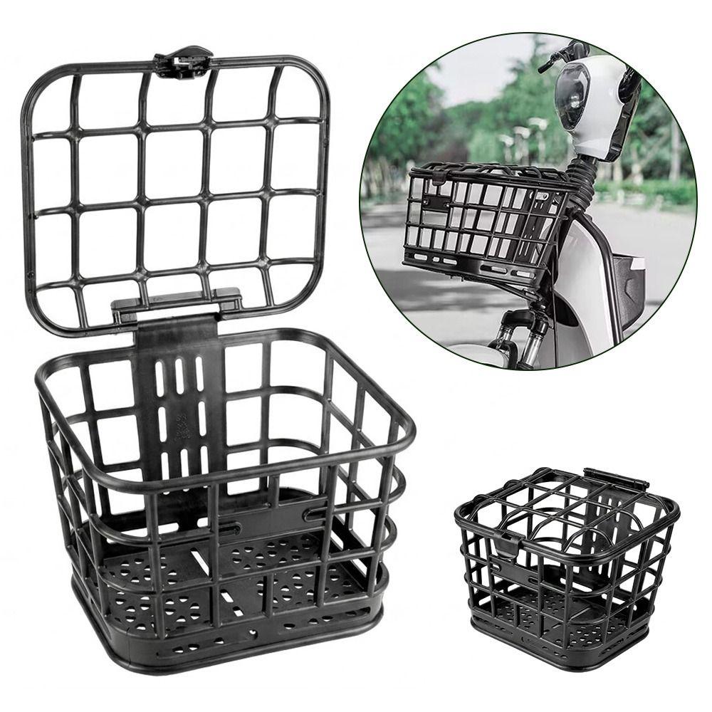 Black Bike Front Basket Detachable Hollow Bicycle Storage Basket Plastic With Lid Bike Front Carrier Bag Cycling Accessories