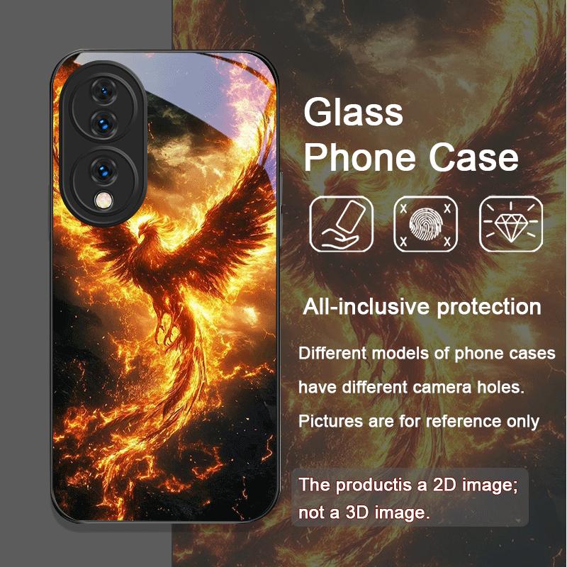 Aesthetic Phoenix Fire Feather Pattern Tempered Glass Phone Case for Huawei Nova 13 Pro 12 11 SE 10 P60 P40 Mate 40 50 60 Cover