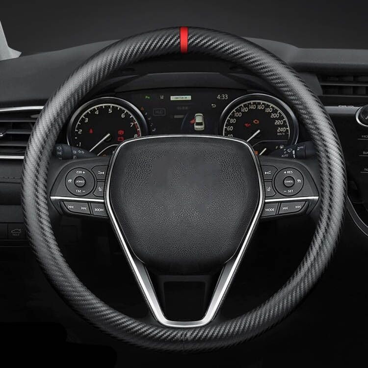 Carbon Fiber Leather Car Steering Wheel Cover, Comfortable And Anti-Skid, Universal 15 Inch (Black)