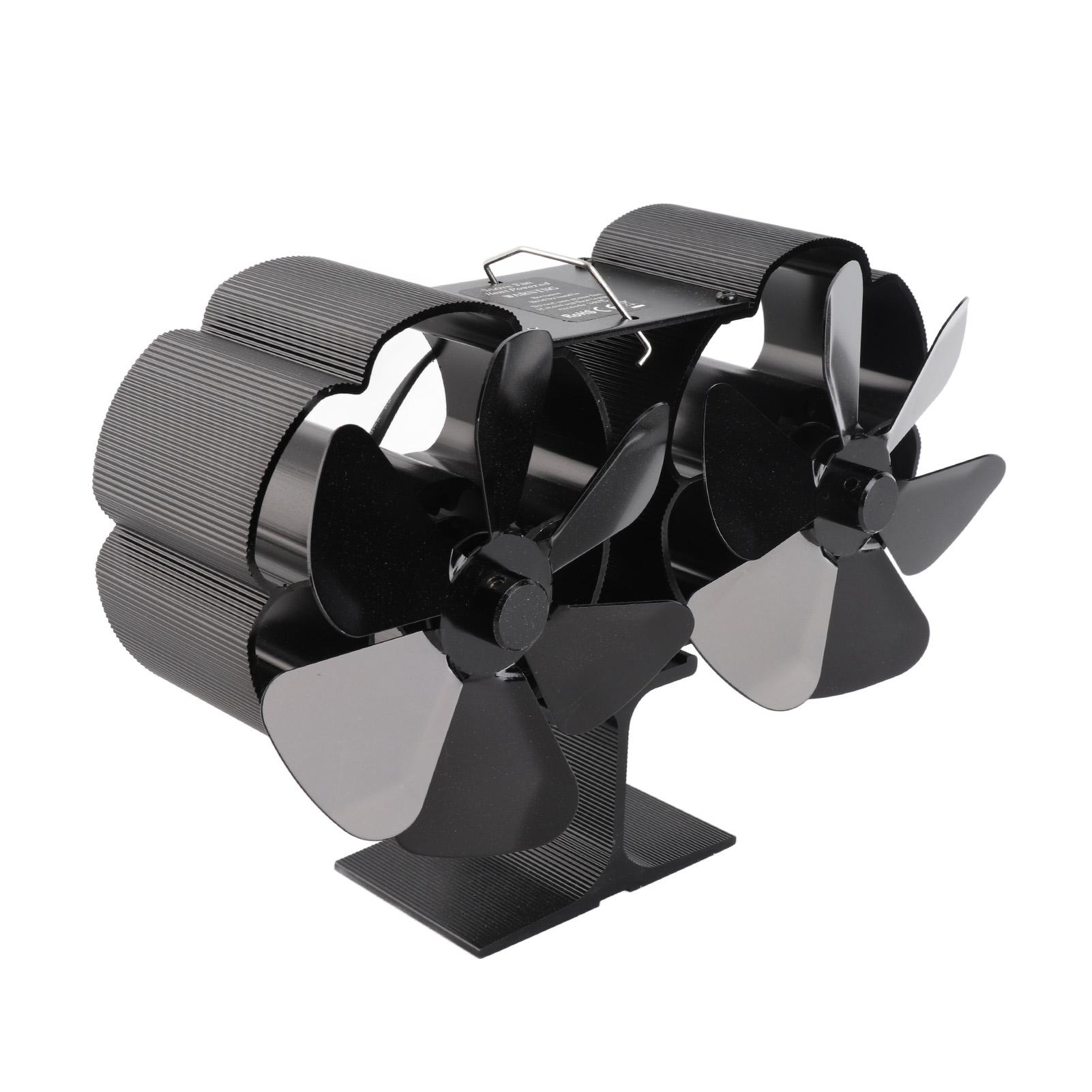 

Double Heads Fireplace Fan 6 Blades Thermal Power Black Stove Fan High Temperature Proof Environmental