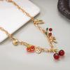 Sweet Charms Heart Cherry Strawberry Bow Multiple Pendant Necklace for Women New Trendy Cute Fruit Choker Chain Y2k Jewelry Gift