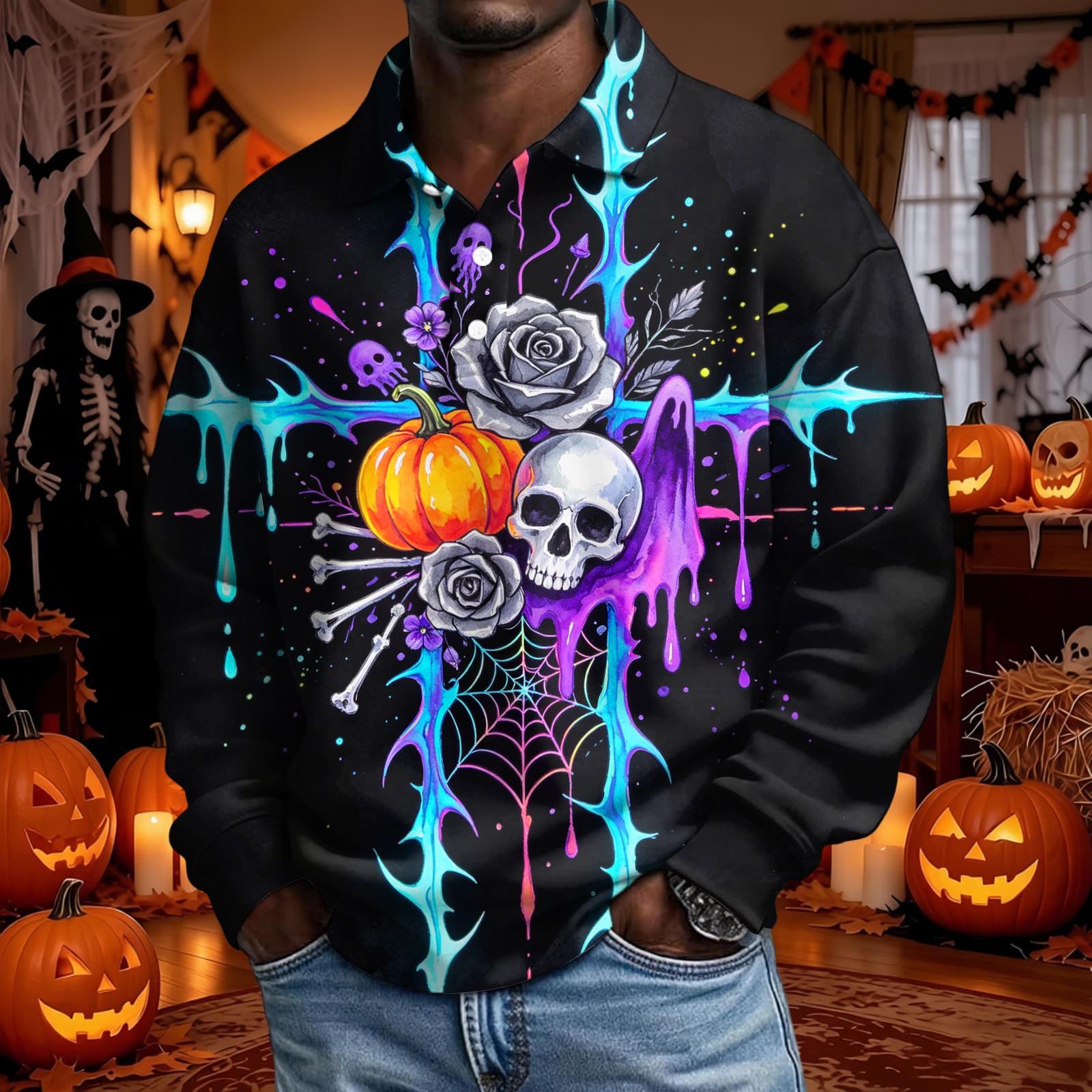 Men s Long Sleeve Button Up Shirt Stylish Casual Halloween Top L
