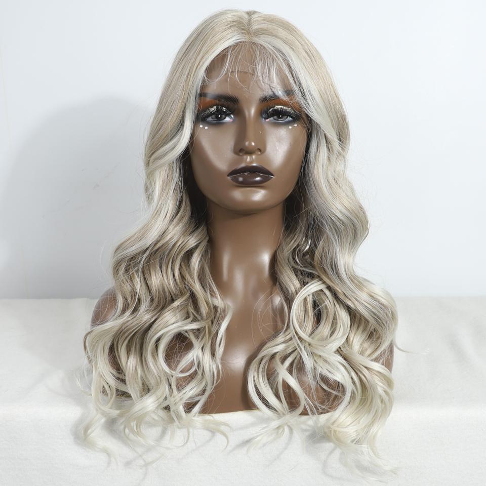

Noble Synthetic Lace Front Wig Baby Hair Wig Long Wavy 24 Hair Lace Wig For Women Lace Front Wig Ombre Blonde Wig Cosplay Wig (as the picture,150%&24inches&Lace Part Wig)