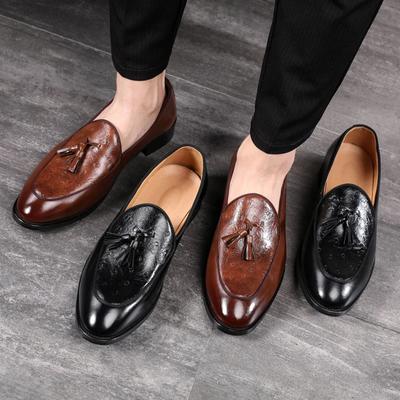 Fashion New Men Dress Shoes Brown Black Loafers Tassels Handmade Business Solid  Round Toe Slip-On Shoes for Men with