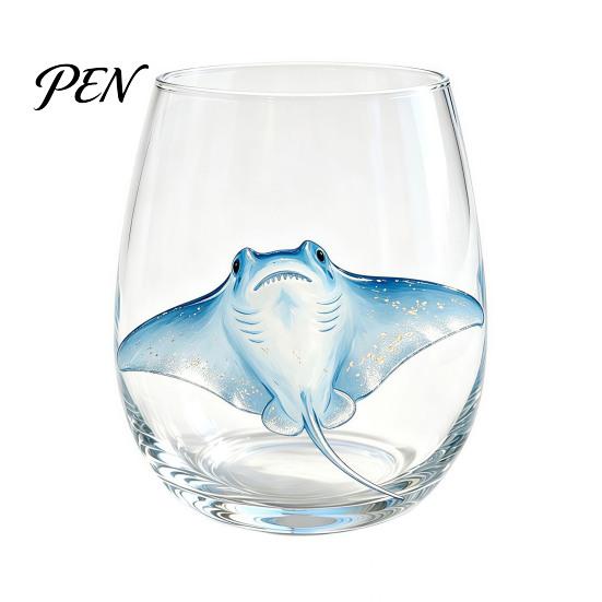 Beach House Kitchen Decor Marine Animal Theme Clear Glass Tumbler, Handcrafted Painted Glassware, Artistic Nautical Decorative Cup Creative