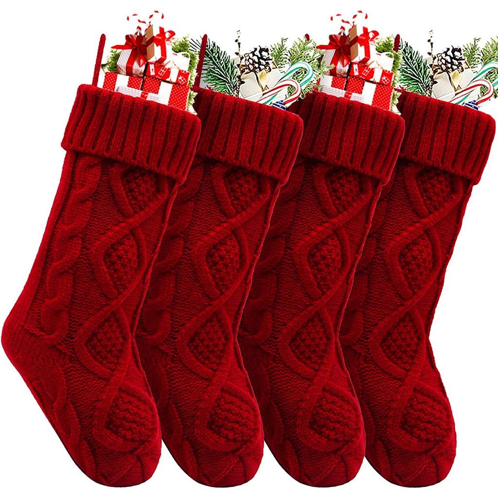 Christmas Stockings Knitted Xmas Stockings 18 Inches Double-Sided Fireplace Hanging Stockings For Family Christmas Decoration