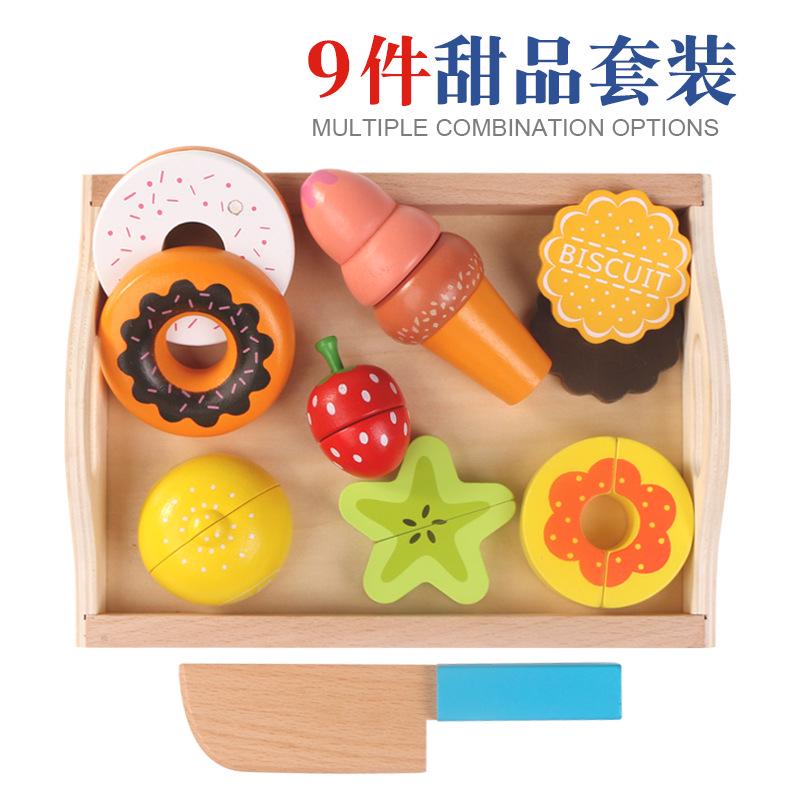 

Tray Wooden Childrens Magnetic Cut Fruit Toys Fruit And Vegetables Cut Play 9 dessert sets