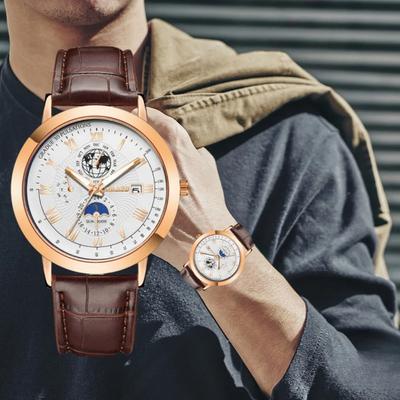 5pcs Set Multifunctional Calendar Belt Quartz Watch for Men Fashion Include Bracelets Fancy Box for Any Scene