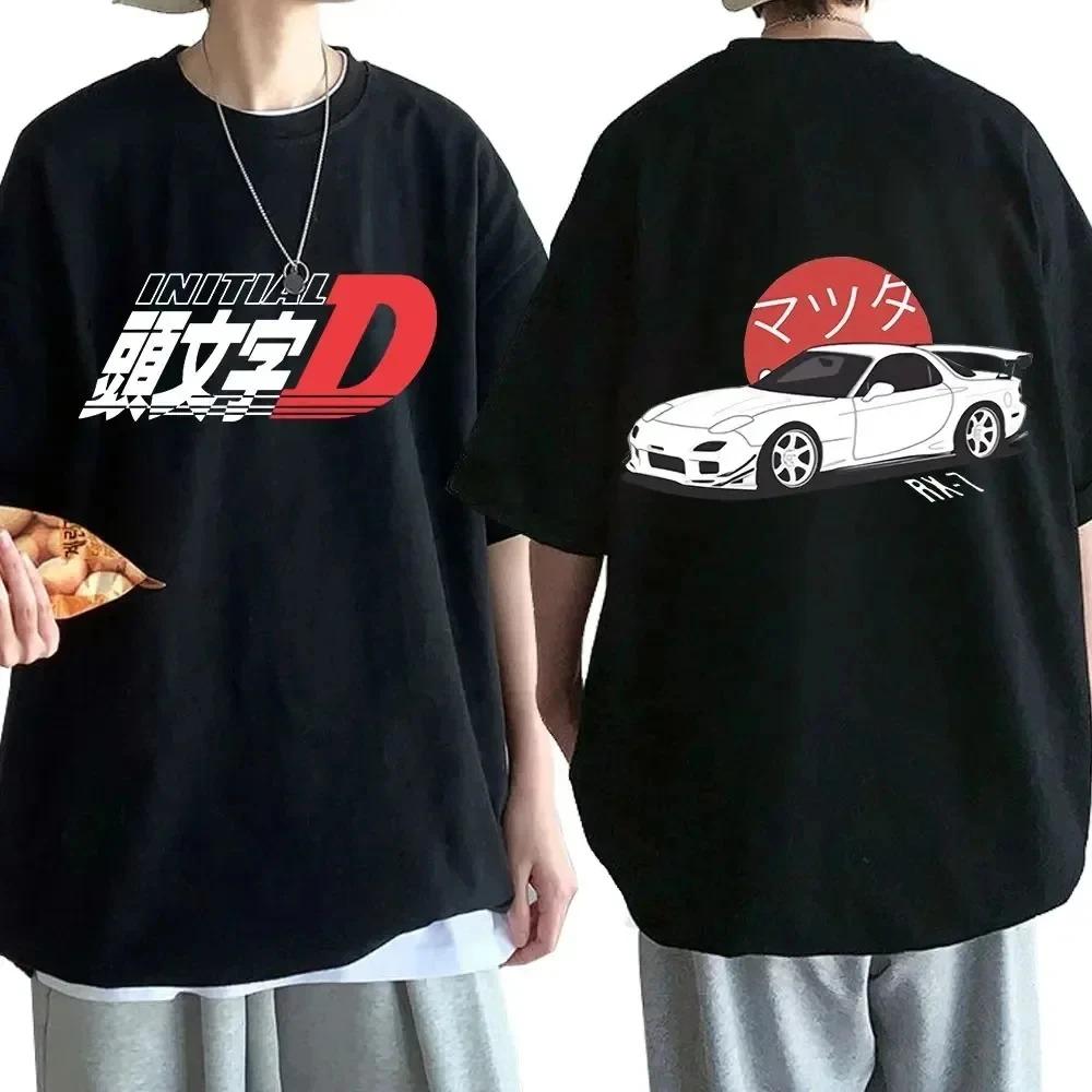 Anime Drift AE86 Initial D Double Sided T Shirt O-Neck Short Sleeves Summer Unisex R34 Skyline GTR JDM Manga T-Shirts