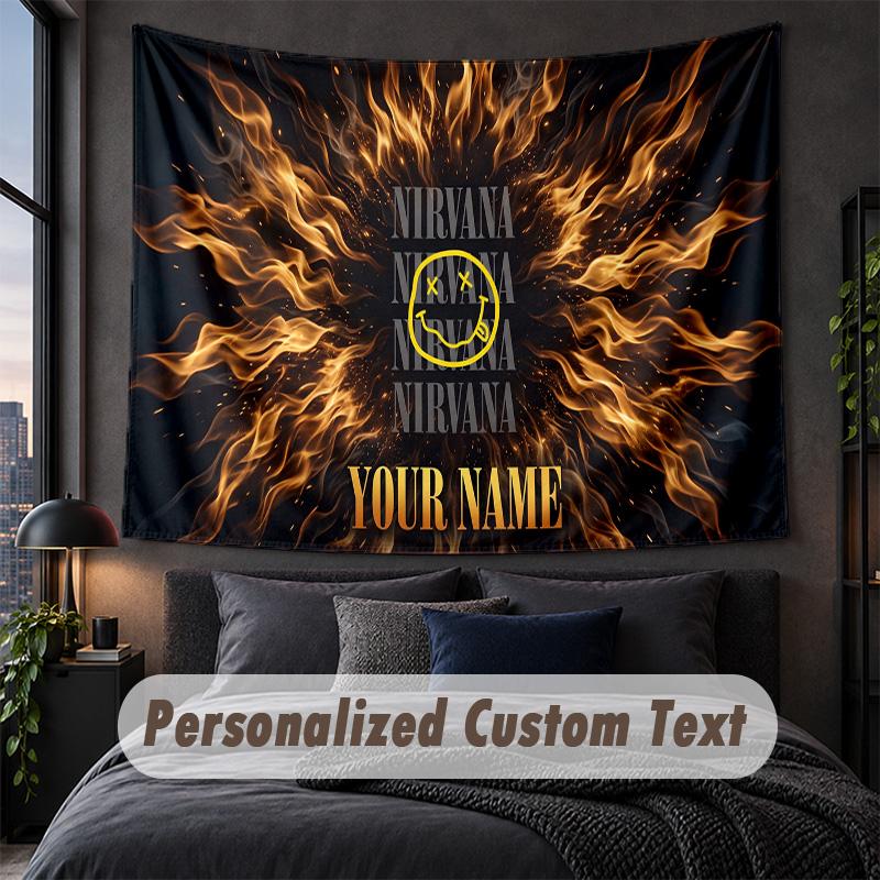 Custom Name Text Tapestry,Nirvana Decorative Wall Hanging, Background Tapestry For Home Bedroom