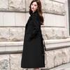 Autumn Winter Women Turn-down Collar Double Breasted Trench Office Lady Solid Long Trench with Belt