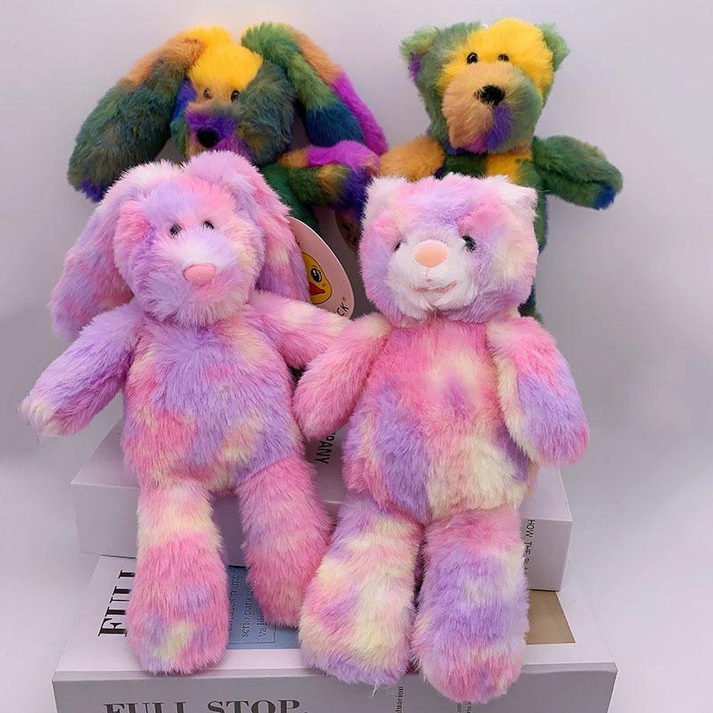 24Pcs 20Cm Pink Stuffed Rabbit Doll Toys Bear Keychain Plush Toys Rainbow Rabbit Toy Bag Pendant Soft Animals Schoolbag Pendant