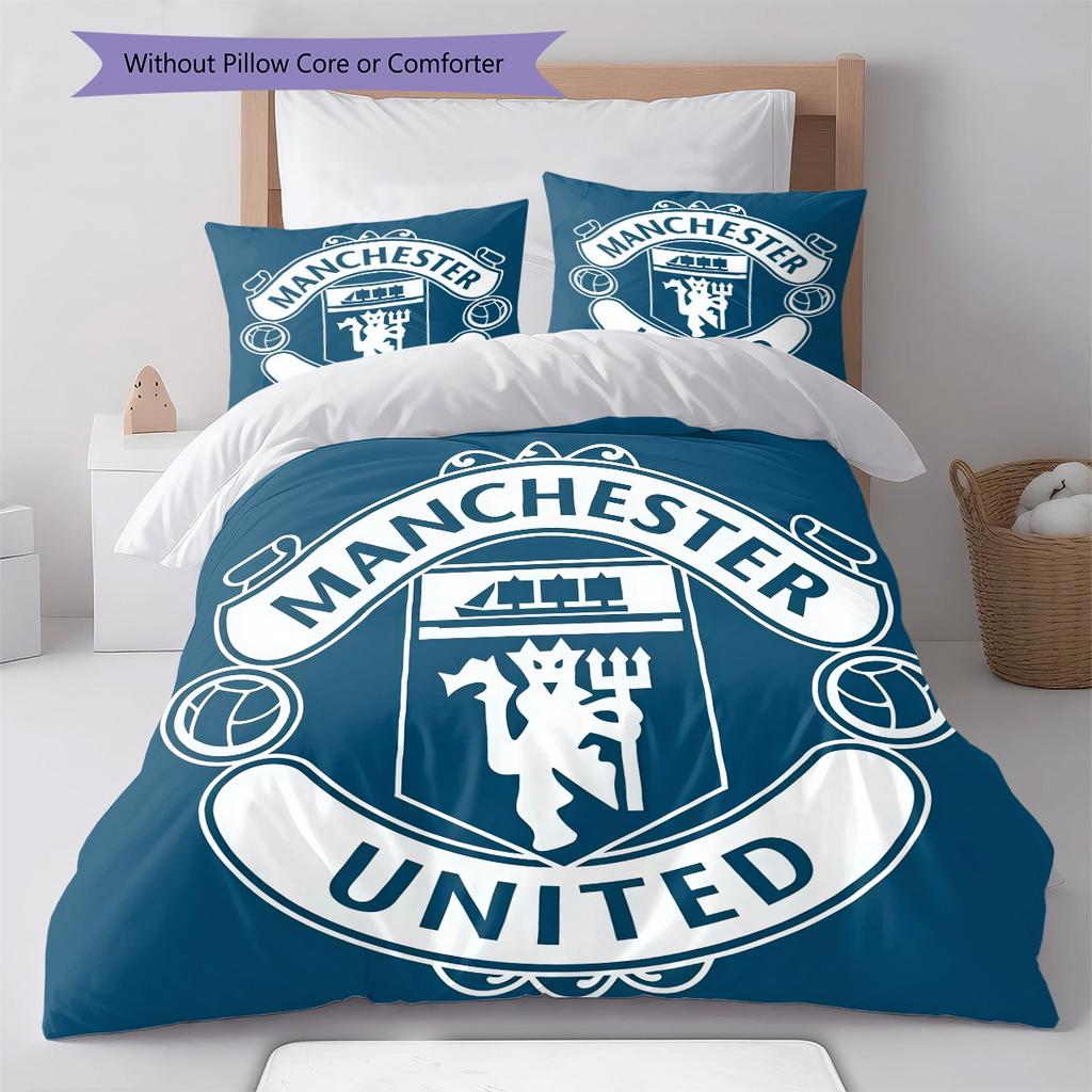 Set Lenzuola Trapunta Manchester United Copripiumino Federa Decorazione Casa Regalo di Compleanno (1 * copripiumino + 3 * federe, senza imbottitura)