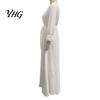 V Neck Lace Dress Women V-Neck for Fall, 3/4 Sleeves Maxi with Three Quarter Sleeve Belt, Solid Color Loose Casual Long Vacation Daily Wear Versatile