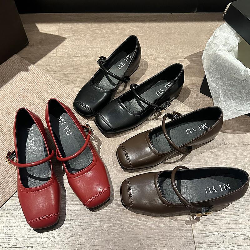 Fashion Women Ballet Flats Fashion Square Toe Pumps Female Mary Jane Shoes Soft Leather Slip-on Casual Shoes Office Lady Work Thin Shoes