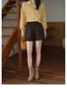 2025 High Waist PU Leather A-line Shorts with Lace Patchwork for Women