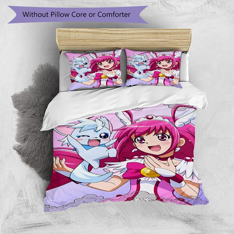 3pcs Pretty Cure2 Design Cover Set - HD Printed Bedding with 1 Cover and 2 Pillowcases - Perfect for Home and Dorm Decor
