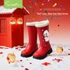 Botas de Neve Altas de Inverno Vermelhas com Veludo Snuffy para Meninas, Estilo 2025