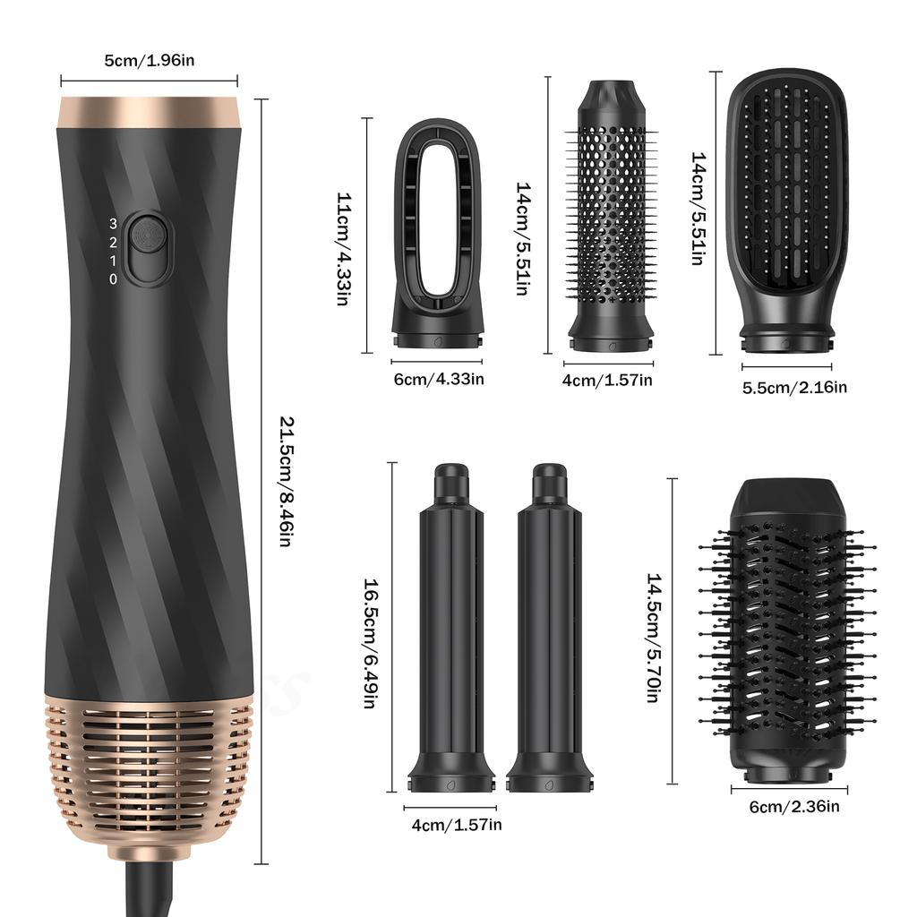 6-in-1 Hair Styler 1000W Fast Drying Motor Auto-Wrap Curling Iron Hot Air Brush Straightening Tools