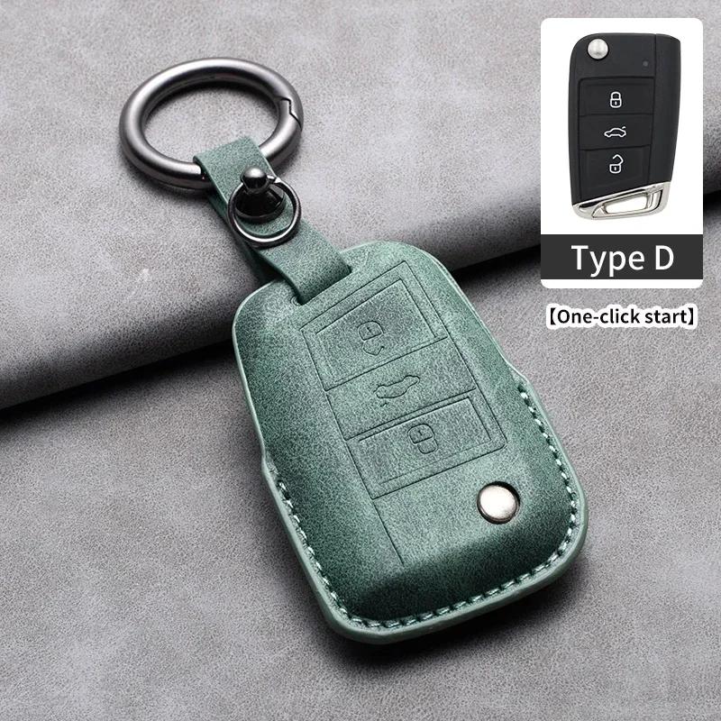 Leather Car Key Case Cover Fob Keychain For Vw Volkswagen Golf 7 Mk7 Tiguan Mk2 For Ateca Leon Fr Ibiza Skoda Octavia Kodiaq