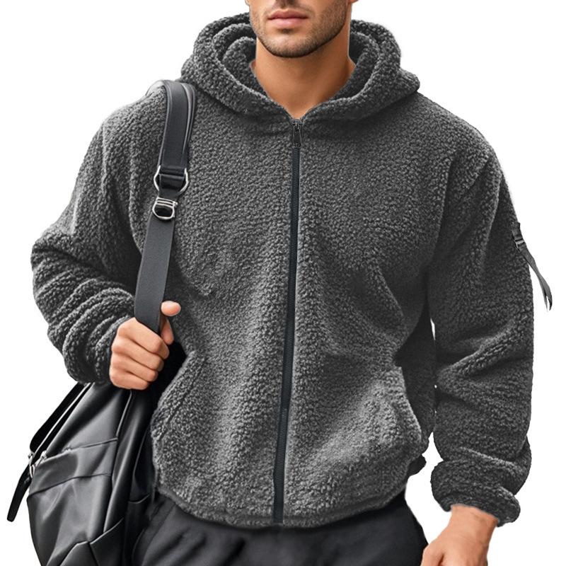 Men's Double-Faced Fleece Oversized Hooded Zip-Up High-Street Fashion Sweatshirt Jacket Top