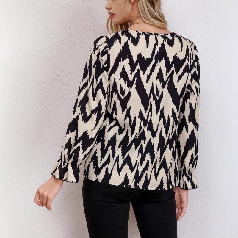 Damen Neuer Herbststil Lässig All Match Locker Druck Lazy Wind Langarm Oberteil
