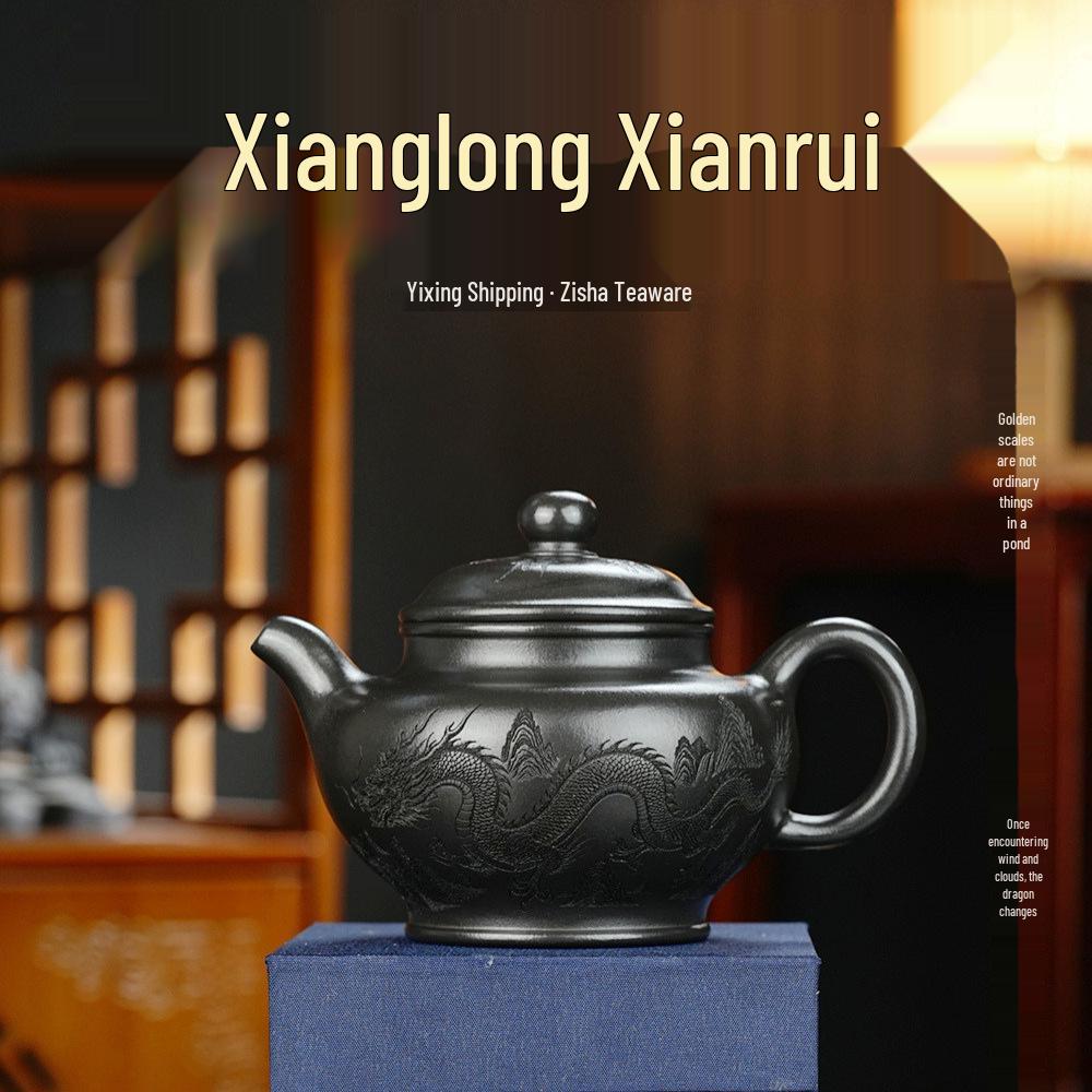 Large Auspicious Dragon Yixing Zisha Yellow Teapot: Handmade High-Grade Gift Tea Set