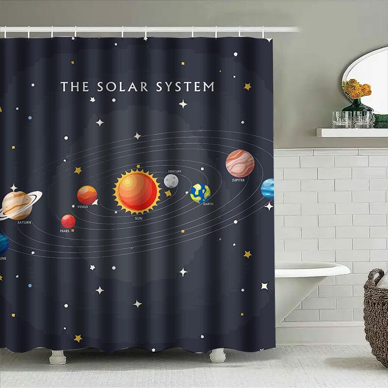 Decorate Your Bath With Our Solar System Shower Curtain Vivid Colors High-Quality Fabric For A Luxurious Touch