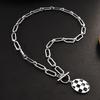 Heart Trendy Shape Titanium Steel Necklace Featuring Stylish Black And White Checkerboard Design