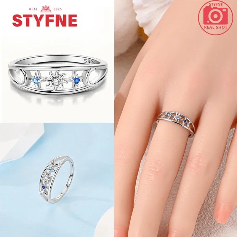 Кольцо из стерлингового серебра 925 пробы Кольцо Звезда и Луна для женщин Сверкающий циркон Звезда Луна Изящные ювелирные кольца Вечерние подарки для женщин 9