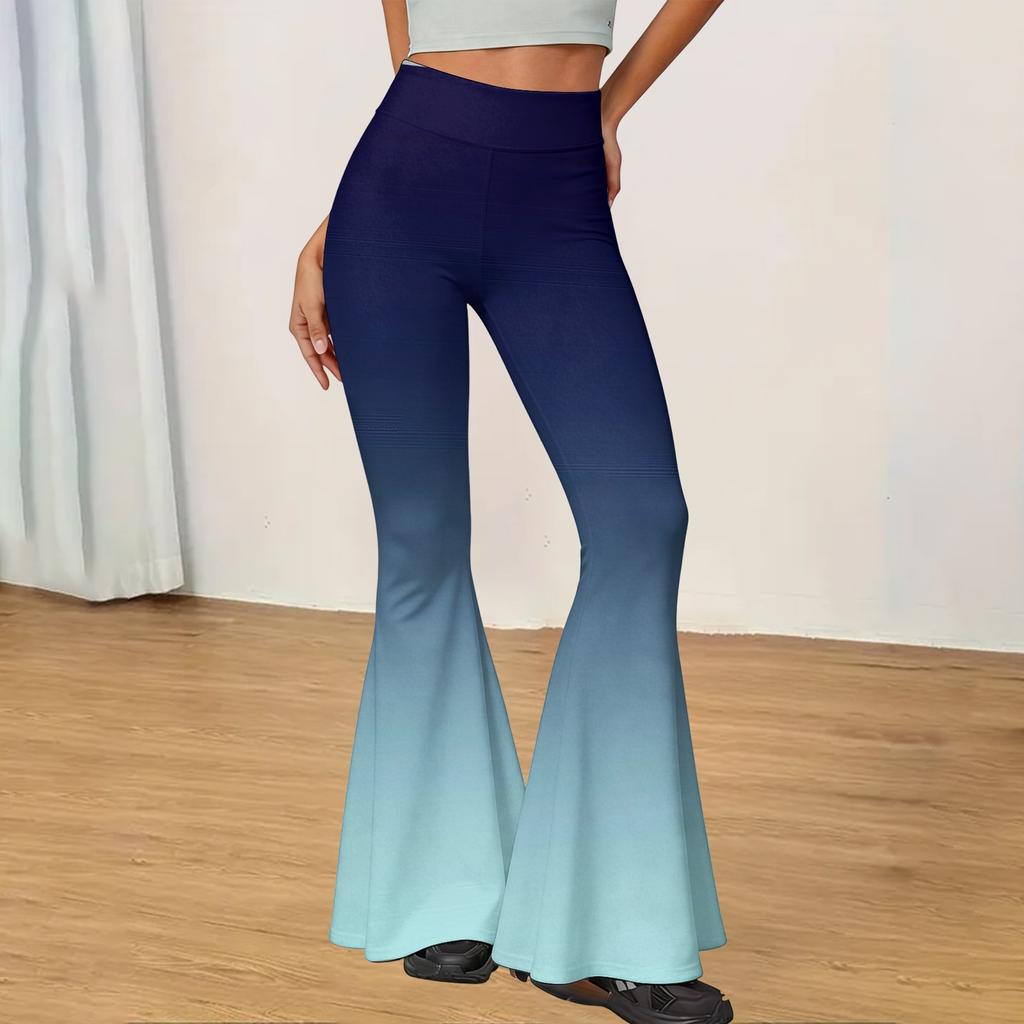 Damen High Waist Ausgestellte Yogahose mit Farbverlauf Print Schmal Geschnitten Stretch Lässige Schlaghose für den Alltag