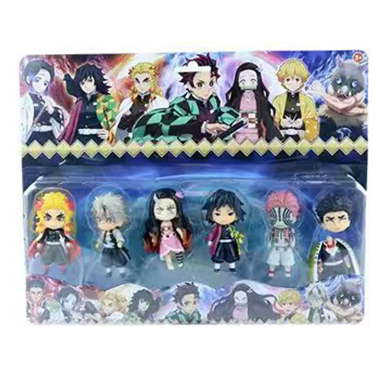6pcsSet Demon Slayer Tanjiro Anime Figure Kimetsu No Yaiba Statue Rengoku Shinobu Giyuu Action Figurine Desk Decoration