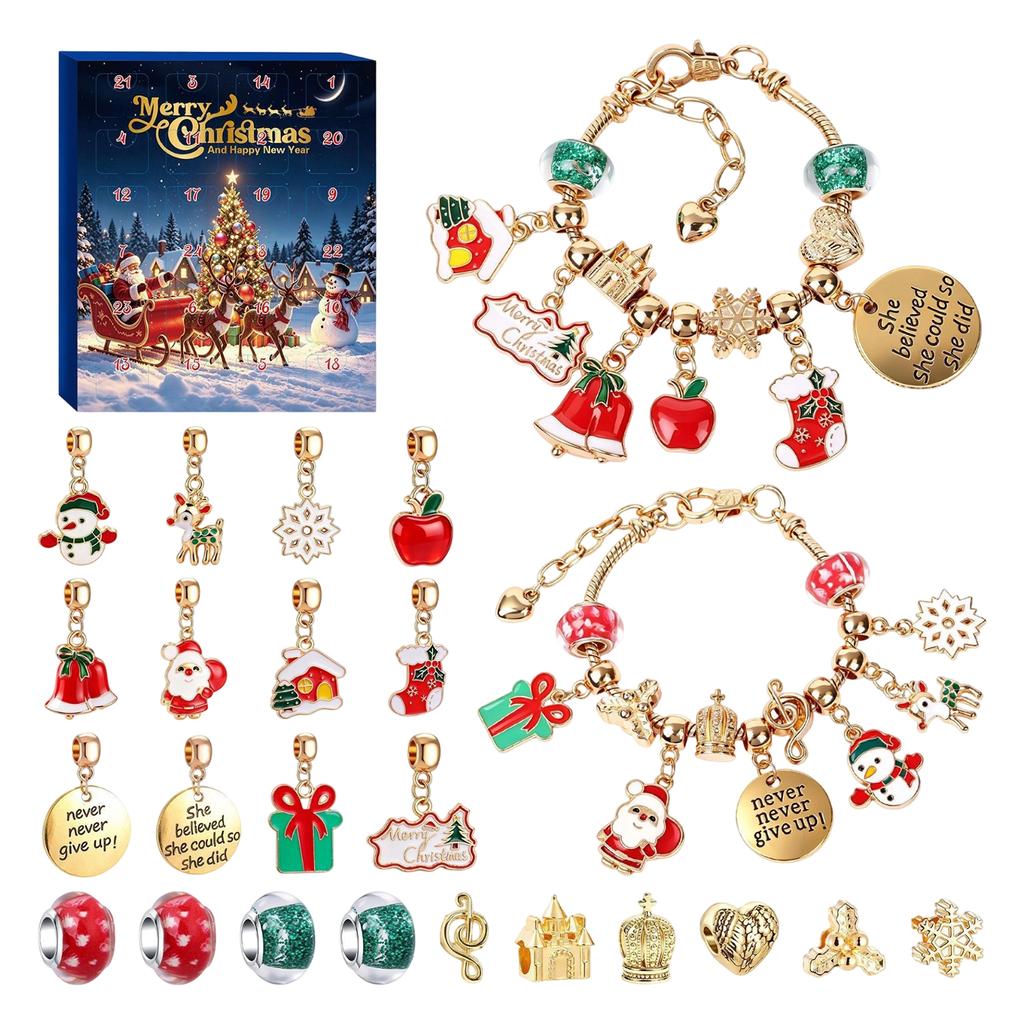 Days Christmas Advent Calendar for Women - Alloy Bracelet Jewelry Set with Surprises, Holiday Countdown Gift