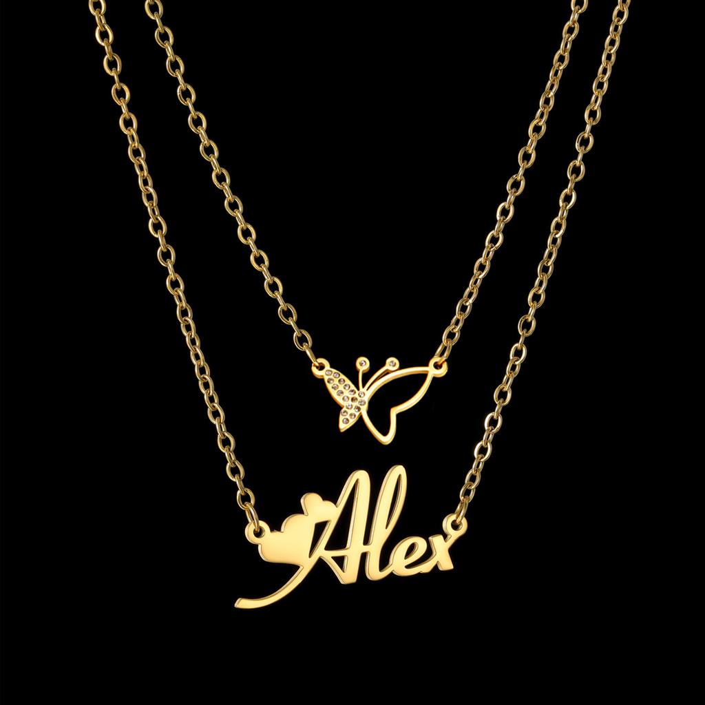 Atoztide Custom Name Necklace for Women Stone Zircon Butterfly Stainless Steel Jewelry Choker Chain Personalized Birthday Gift