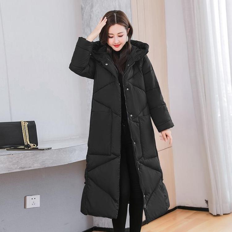 New Style Women s Winter Thickened Down Coat Long Over Knee Loose Cotton Coat M чёрный