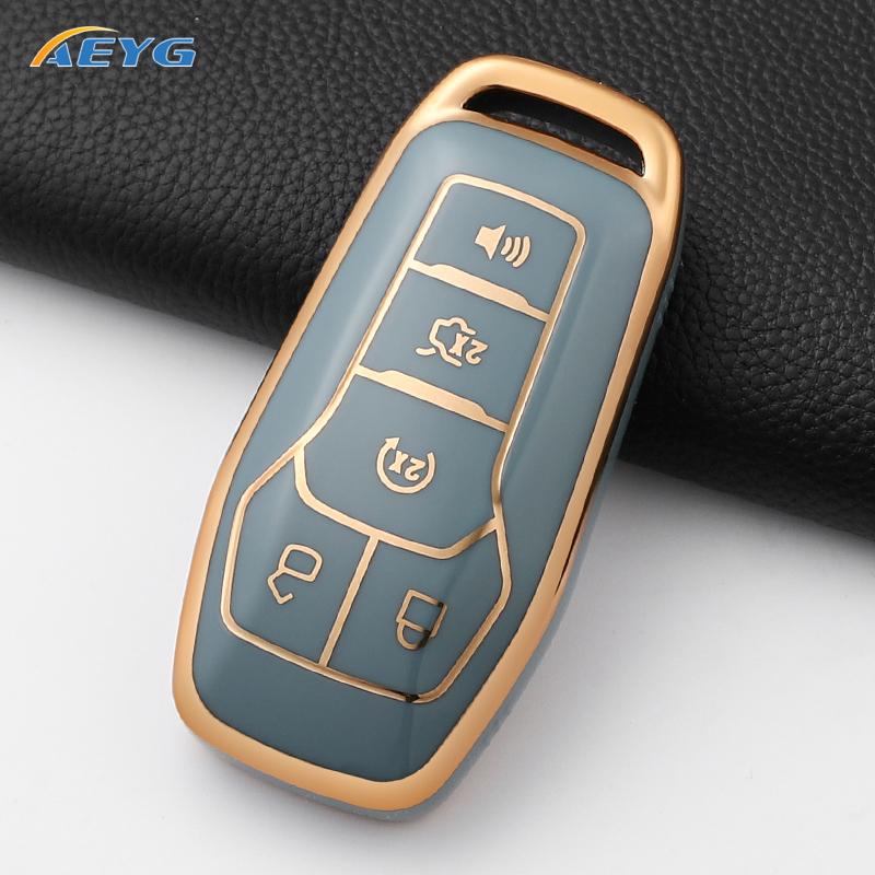 

For Ford Fusion F-150 Edge Explorer Mustang Lincoln Mkz Mkc Platinum F150 Lariat 5 Button Tpu Car Key Case Cover Keychain