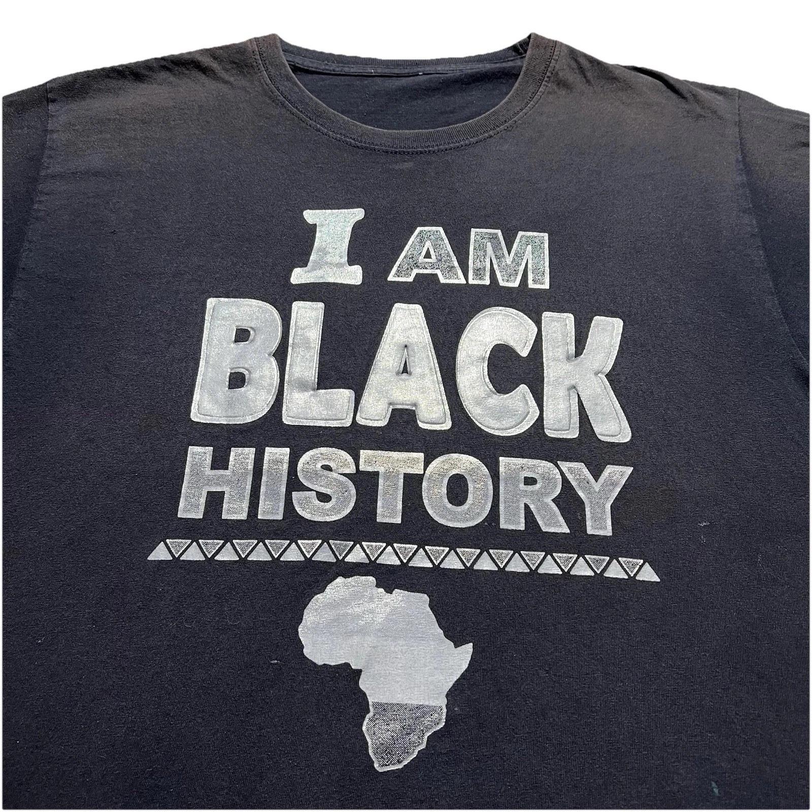 I Am Black History Graphic T Shirt Mens Large Black Silver Africa Map Tee S