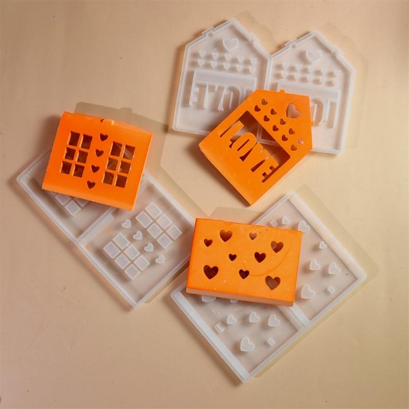 Valentins Day Silicone House Ornament Making Mold for Candle and Night Lights with Heart and House Designs