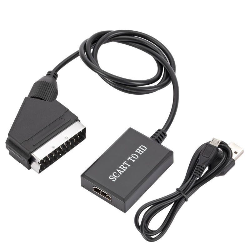 1080p Mini SCART Adapter mit Audio-Video-Synchronisation Kompatibel mit DVD/Videorekorder/PS2/Retro-Spielekonsole SCART zu HDMI-Konverter
