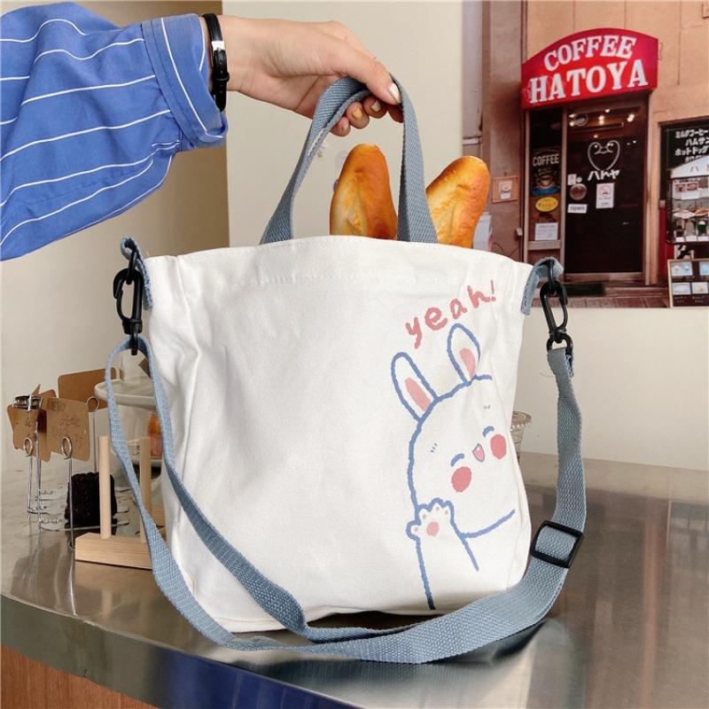 3 Spring and Summer New Cute Bear and Rabbit Printed Canvas Bag Girl Student Handbag Bag