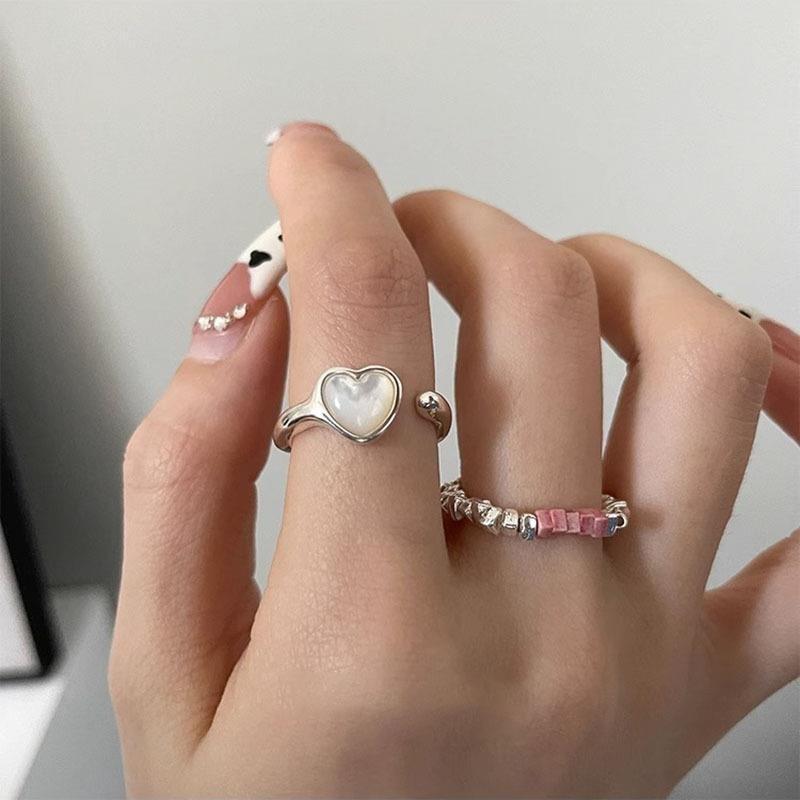 Stylish Korean Minimalist Heart Shaped Ring For Women Adjustable Fashion Accessory