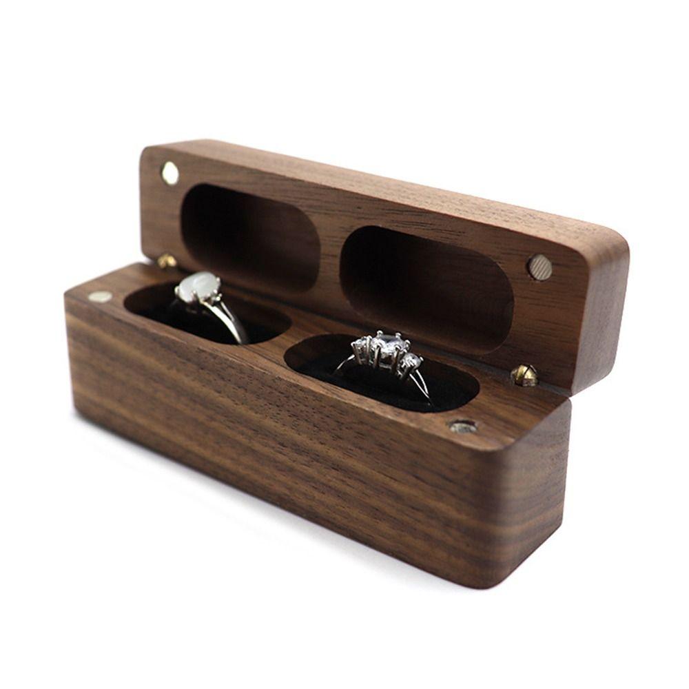 2-Slot Ring Box Walnut Wood Storage Box Rustic Jewelry Display Case  Thanksgiving