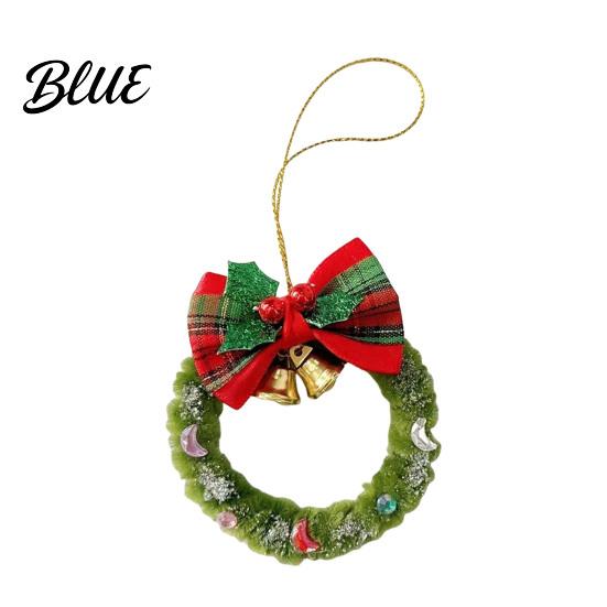 Retro Style Plaid Bow Pendants Mini Christmas Wreath Ornament, Hanging Decoration with And Small Fabric Decorations for Home Metal Bells, Handmade