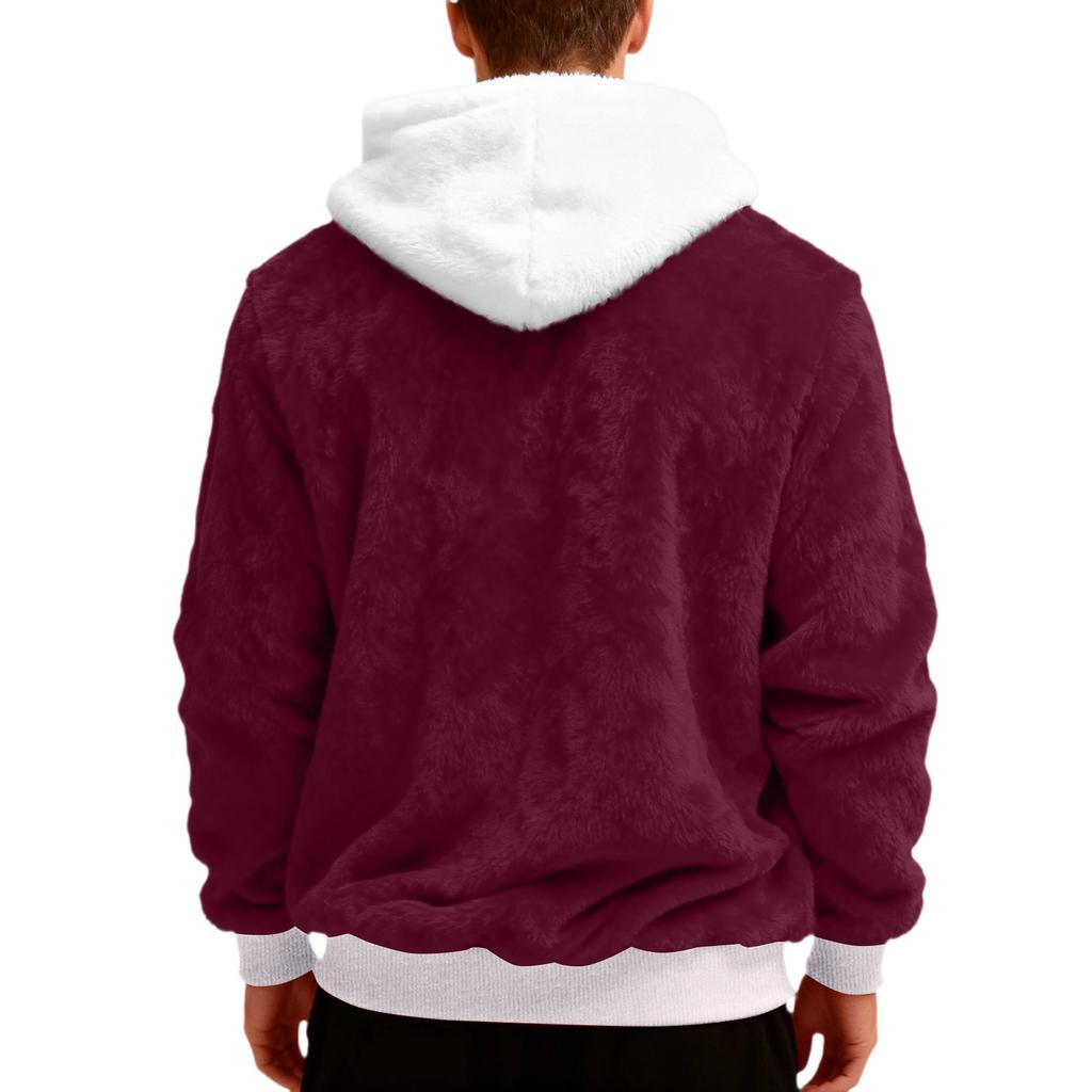 Pánská plyšová mikina s kapucí a polovičním zipem