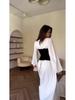 2025 Black & White Patchwork Waist-Cinched Slimming Dress for Women - Autumn Long Skirt