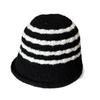 Japanese Striped Retro Knitted Bucket Hat Women'S Warm Wool Hat Versatile Big Brim Showing Face Small Bucket Hat