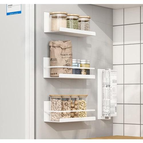 Refrigerator Side Rack, Spice and Seasoning Rack, Kitchen Storage, Set of 2, Magnetic, Strong Magnets, Refrigerator Compatible, Prevents Spices from F