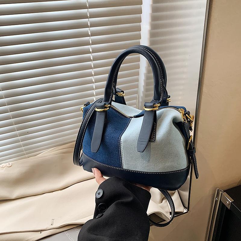 Denim Bag Women's New Popular Casual Versatile Hand Bag Contrasting Color Fashion Shoulder Messenger Bag