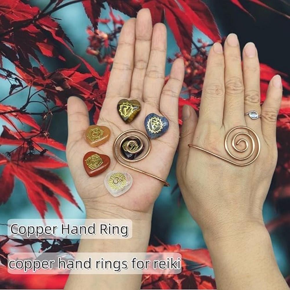 Handmade Copper Palm Ring Adjustable Reiki Energy Spiral Hand Ring  for Meditation & Energy Healing