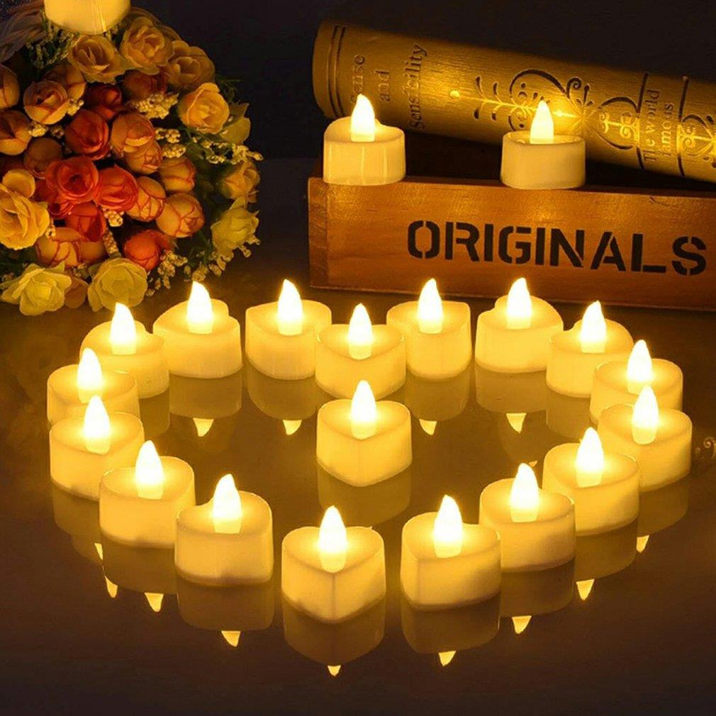 Heart Shaped Candles Led Lights Fake Heart Candles Romantic LED Tealight Flameless Candle for Valentine's Day Party Wedding Nigh